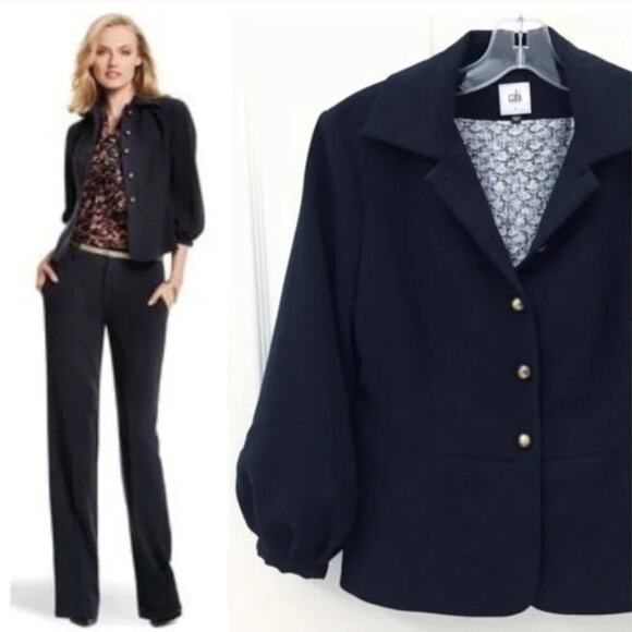 Cabi #3027 Abbott Billow Sleeve Military Style Black Gold Button Blazer Size 8 - Picture 2 of 6